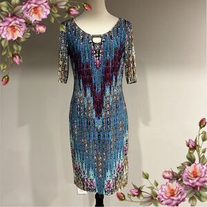 London Times Colorful Mosaic Shift short sleeve knee length Dress size 6